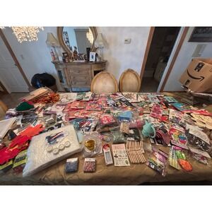 HUGE !!! Craft Supplies Lot - New and Used Items Wood Planks Felt Ribbons Beads
